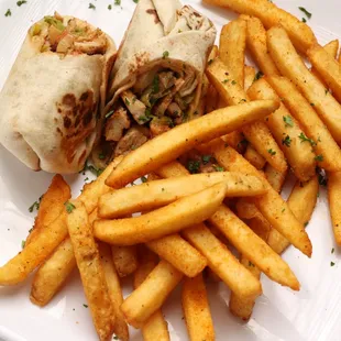 Chicken Shawarma Wrap served with fries