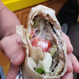 The Anthony Quinn, &quot;Zorba&apos;s Favorite&quot;: A Flour Tortilla wrapped with Gyro Meat, Onion, Tomato, Lettuce, Tzatziki &amp; Feta Cheese