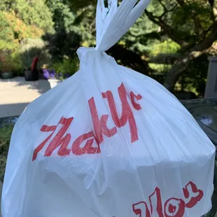 Our takeout order bagged, back home, and ready to unpack.