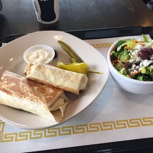 Chicken shawarma with Greek salad