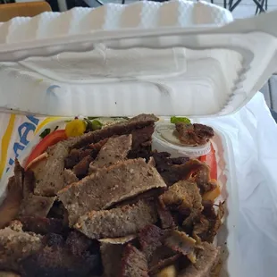 The gyro platter. Just wish that they added taziki sauce. Sorry, I am spelling this wrong.