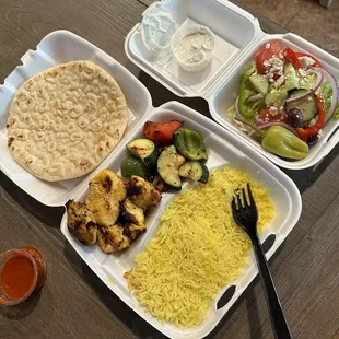 Chicken Kabob Platter, with side salad