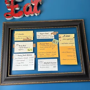 Some of our menu items! We also have a variety of breakfast burritos, seasonal avocado toast and more!