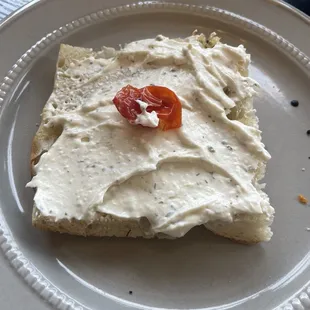 Focaccia bread with cheese spread