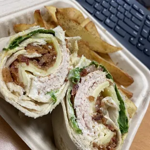 Turkey BLT and potato wedges.