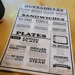 a menu on a table