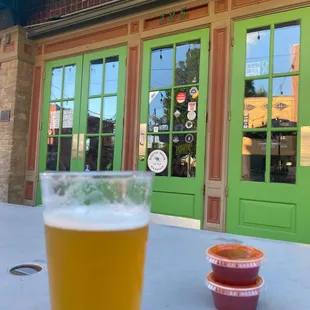 Enjoying a night on the sidewalk out front