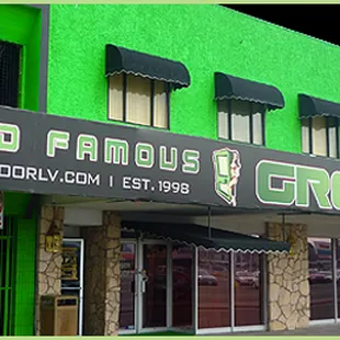the front of a green building