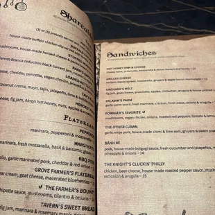 Flatbreads, sandwiches, shareables