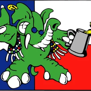 an elephant holding a beer mug