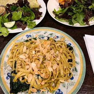 Fettuccine Caulifredo, vegan Buffalo chicken cheese wrap, and avo-shrimp wrap.