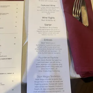 Evening Special Menu