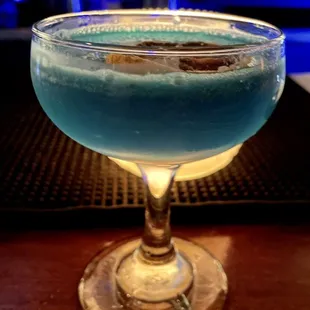 Petite Blue with mezcal and blue curacao