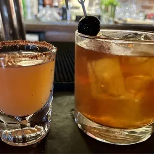 Spicy tequila infusion shot and old fashioned