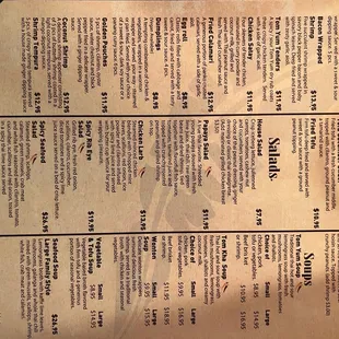 APPETIZERS, SALADS, SOUPS  NEW item not on menu: Beef Skewer appetizer- your choice of Northern Thai Style or Beef Satay Style (16.95)