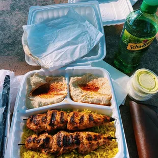 Chicken Kebab Plate, double hummus yum!