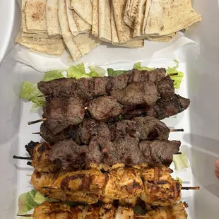 Chicken and steak and pita. Family meal. Excellent value.