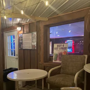 a table and chairs in a restaurant
