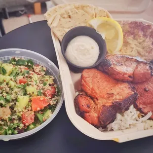 Their lamb loin chop plate is extra special.  Has this slightly sweet marinade. Get with the garlic sauce.