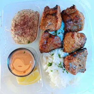 Filet Migon plate, customer asked for 1 side of hummus.