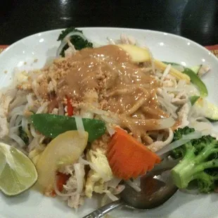 Chicken and vegetable phat thai is not on the printed menu but it delicious, ask for it!
