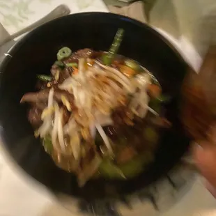 A very blurry photo of the Hong Kong noodles - I was moving fast because my fiancé was anxious to eat!