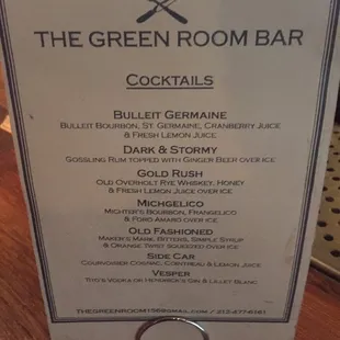 Cocktail menu