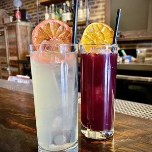 two cocktails on the bar