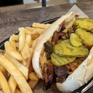 a hot dog and french fries