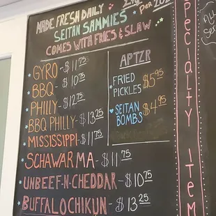 Another part of the menu board