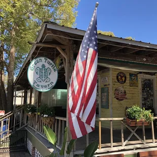 the front porch of the restaurant