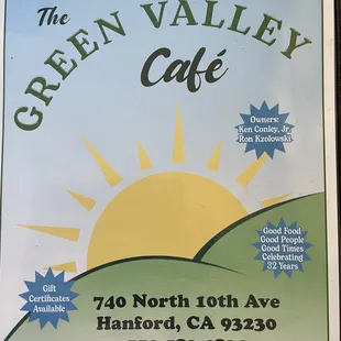 a sign for the green valley cafe