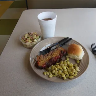 Meatloaf Plate with Lima's and Italian Pasta Salad