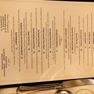 a menu on the table