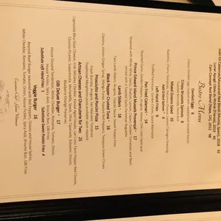 the menu of the restaurant