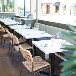 tables and chairs in a restaurant