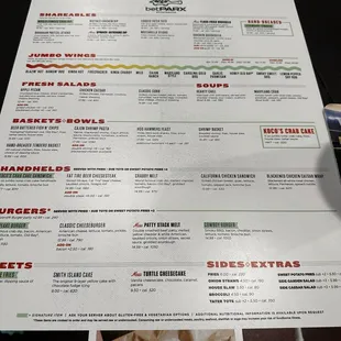 the menu for the restaurant