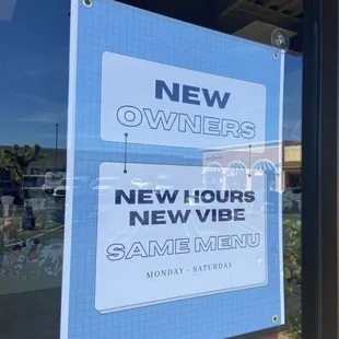 a new owner and new hours same menu