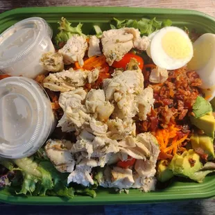 Cobb salad. Added cucumber and chicken and extra dressing. Delivery by DoorDash 8/20/23