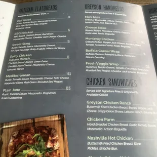 Sandwich and flatbread menu