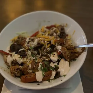 Blackened chicken fajita bowl.