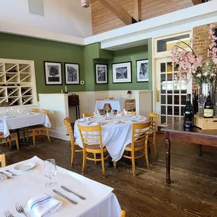 View of tables in dining area.