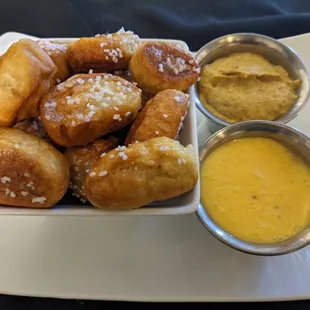 Pretzel Bites with House Made Cheese Dip and Spicy Mustard