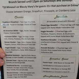 a menu for the weekend brunch special