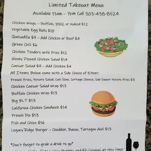 The Grill At Legacy Ridge Limited Takeout Menu