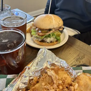 Cajun Burger and Fish and chips