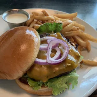 Burger and garlic fries, May 2023. Really good!