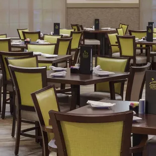 tables and chairs in a restaurant