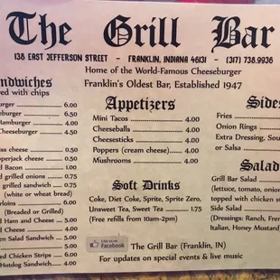 The menu.