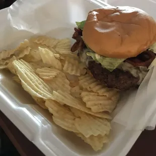 Burger add Swiss bacon and lettuce
